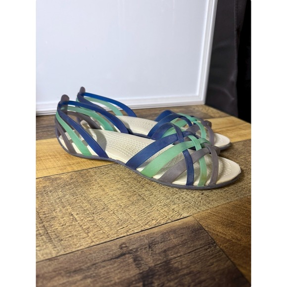 Crocs Isabella Huarache Womens 7 Jelly Multicolor Blue Flat Strappy Sandals - Picture 1 of 6